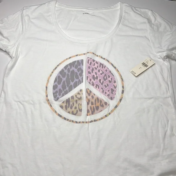 ☮️ ANTHROPOLOGIE Peace Short Sleeve Tee ☮️ - Picture 1 of 5